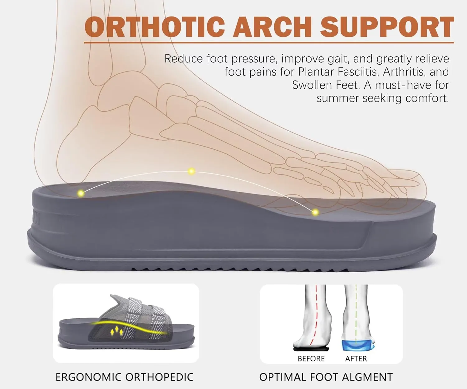 KuaiLu Mens Orthotic Sandals Comfortable Arch Support Fabric Sandal Slippers Shoes Man Casual Summer Cushion Slides Slip On Indoor Outdoor - Ultra-soft Comfort Fit Footbed