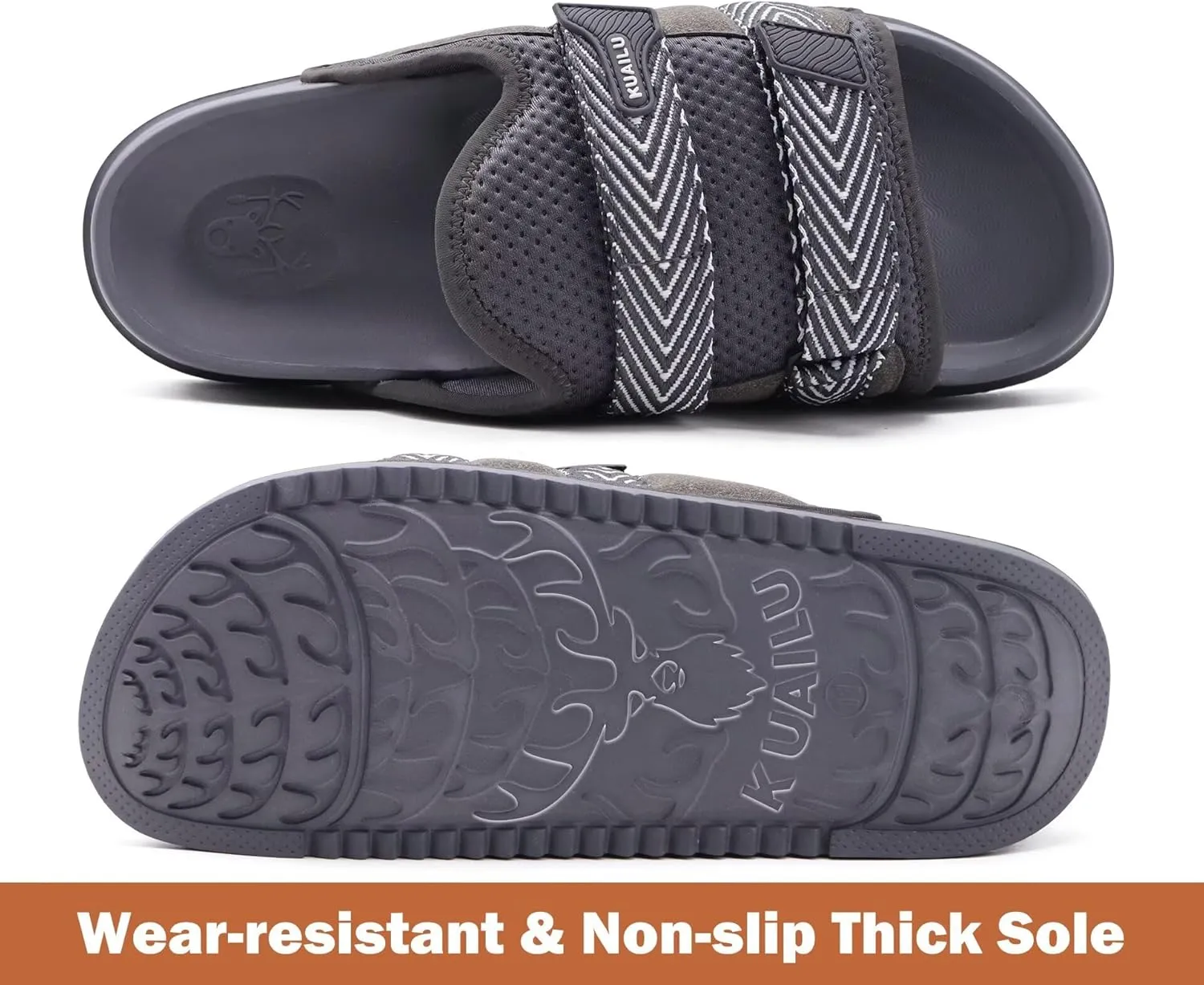 KuaiLu Mens Orthotic Sandals Comfortable Arch Support Fabric Sandal Slippers Shoes Man Casual Summer Cushion Slides Slip On Indoor Outdoor - Ultra-soft Comfort Fit Footbed