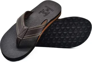 KuaiLu Men's Yoga Mat Leather Flip Flops with Arch Support Comfortable Cushion Walking Thong Sandals Slip On Indoor Outdoor