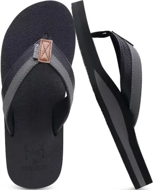KuaiLu Men's Yoga Mat Leather Flip Flops with Arch Support Comfortable Cushion Walking Thong Sandals Slip On Indoor Outdoor