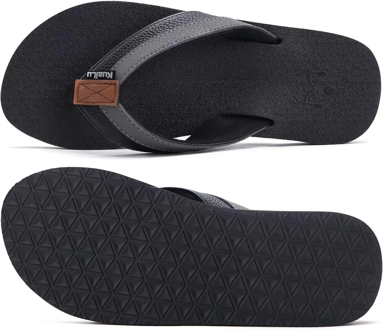 KuaiLu Men's Yoga Mat Leather Flip Flops with Arch Support Comfortable Cushion Walking Thong Sandals Slip On Indoor Outdoor