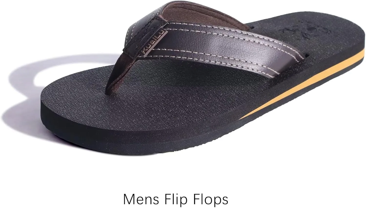 KuaiLu Men's Yoga Mat Leather Flip Flops with Arch Support Comfortable Cushion Walking Thong Sandals Slip On Indoor Outdoor