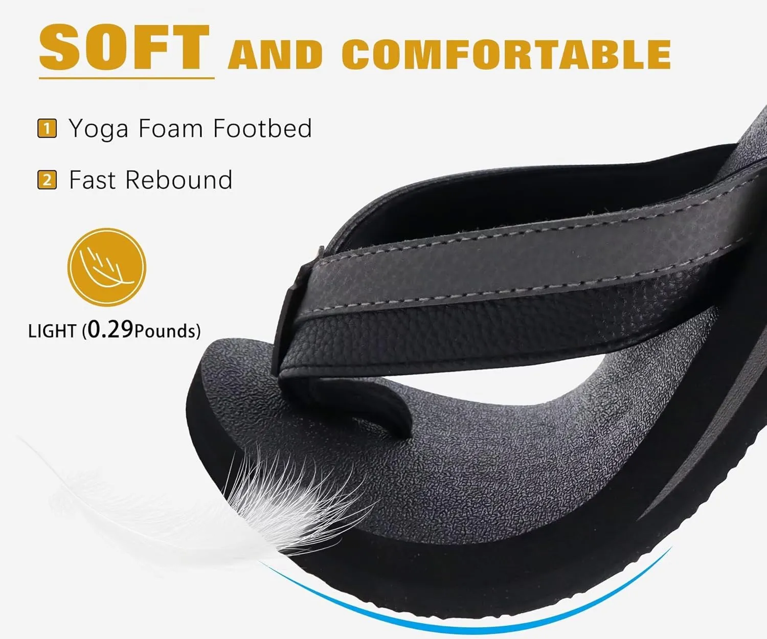 KuaiLu Men's Yoga Mat Leather Flip Flops with Arch Support Comfortable Cushion Walking Thong Sandals Slip On Indoor Outdoor