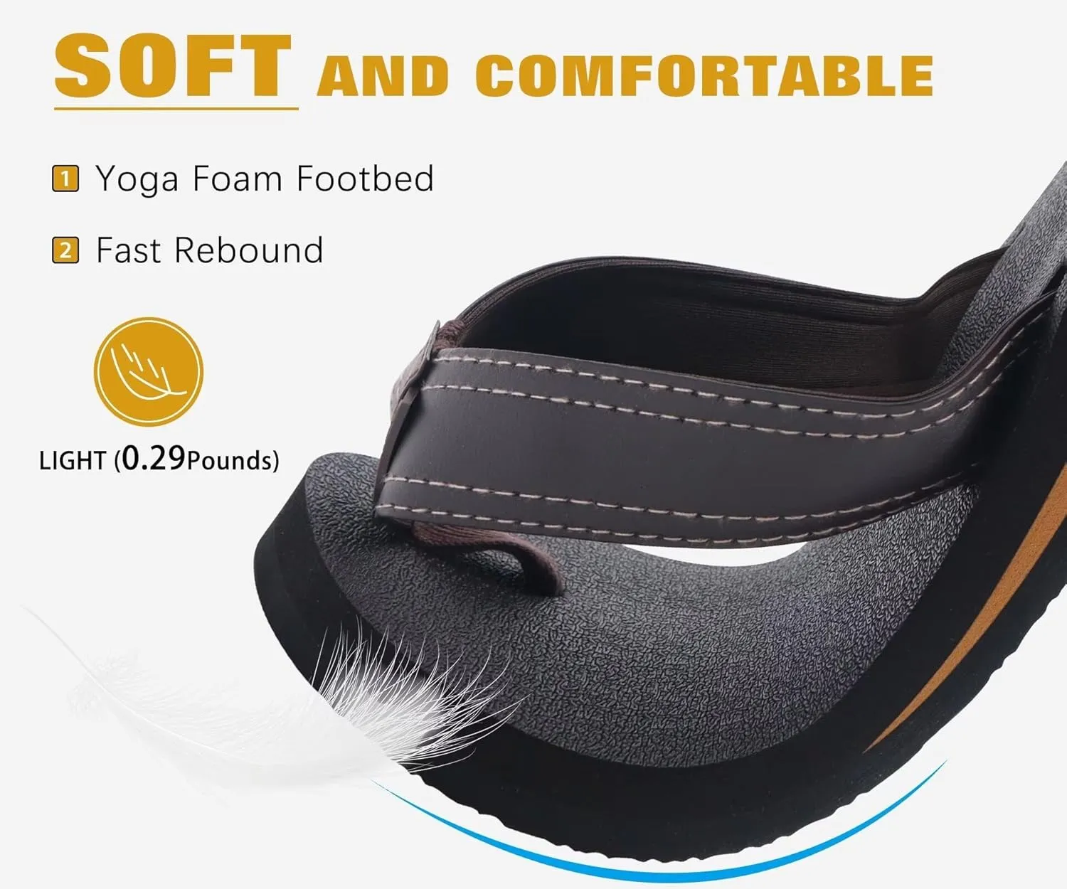 KuaiLu Men's Yoga Mat Leather Flip Flops with Arch Support Comfortable Cushion Walking Thong Sandals Slip On Indoor Outdoor