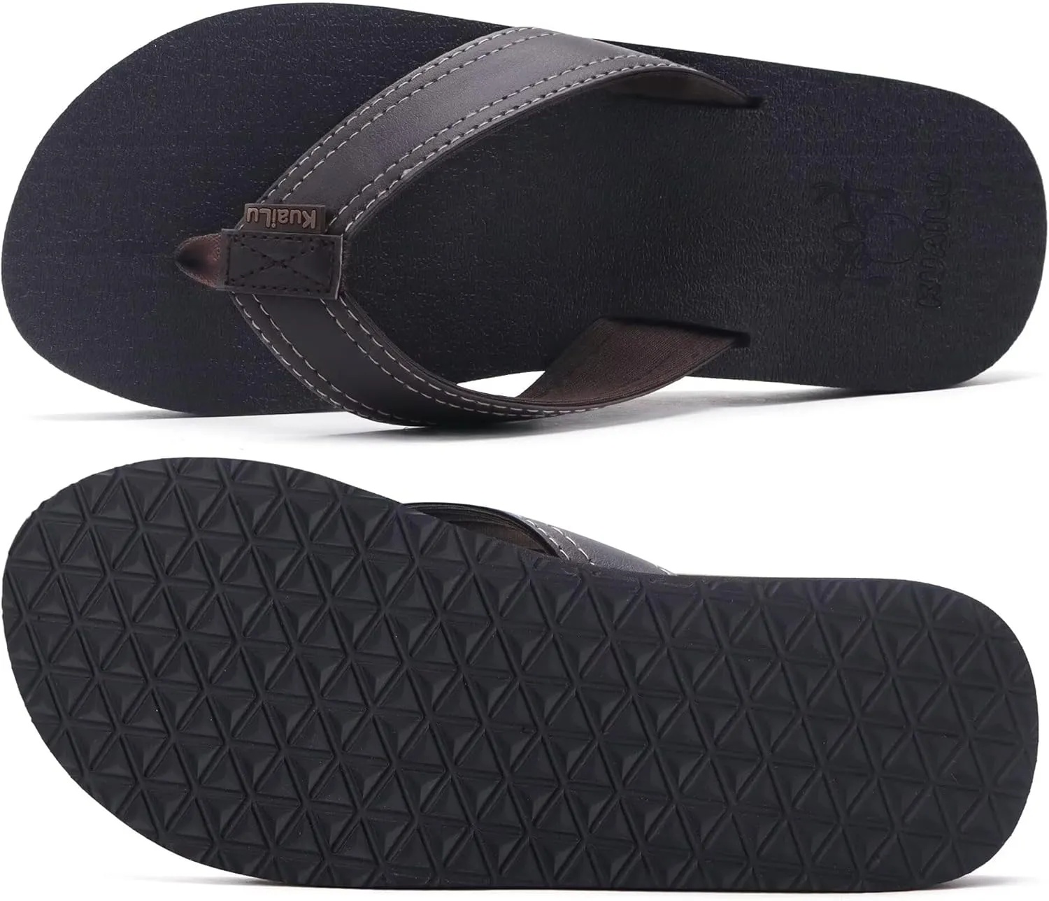 KuaiLu Men's Yoga Mat Leather Flip Flops with Arch Support Comfortable Cushion Walking Thong Sandals Slip On Indoor Outdoor