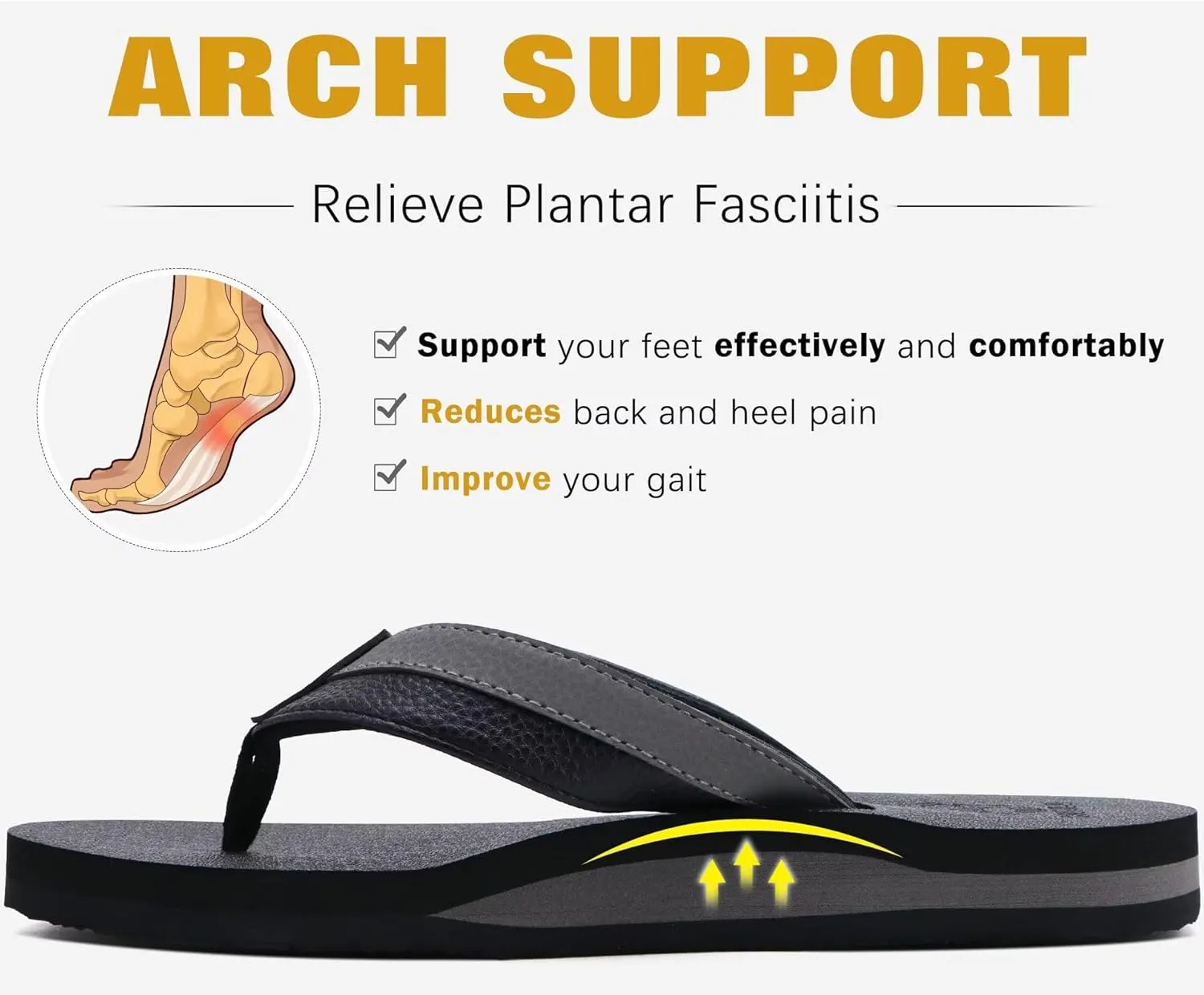 KuaiLu Men's Yoga Mat Leather Flip Flops with Arch Support Comfortable Cushion Walking Thong Sandals Slip On Indoor Outdoor