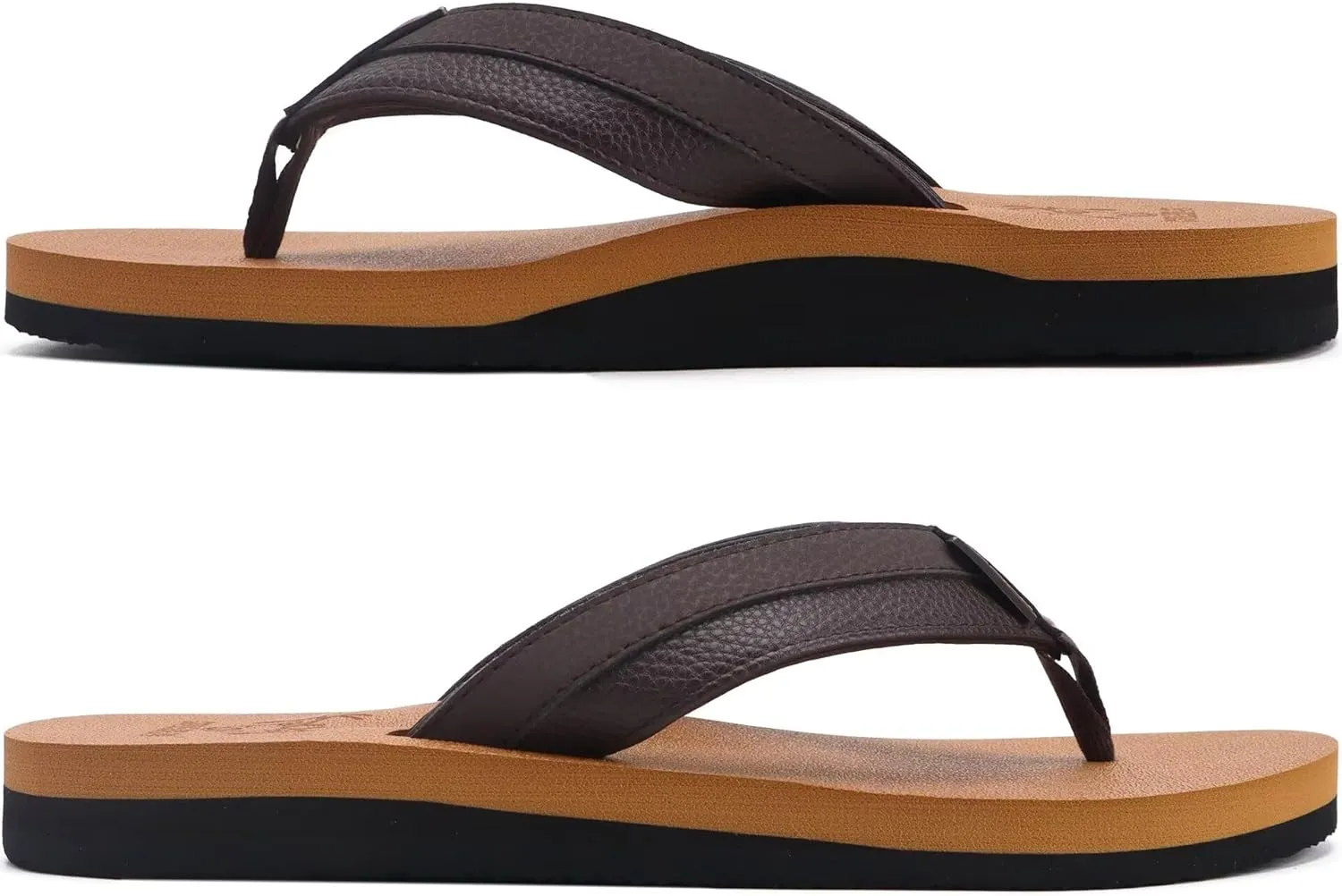 KuaiLu Men's Yoga Mat Leather Flip Flops with Arch Support Comfortable Cushion Walking Thong Sandals Slip On Indoor Outdoor