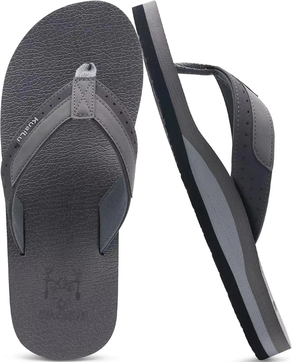 KuaiLu Men's Yoga Mat Leather Flip Flops with Arch Support Comfortable Cushion Walking Thong Sandals Slip On Indoor Outdoor