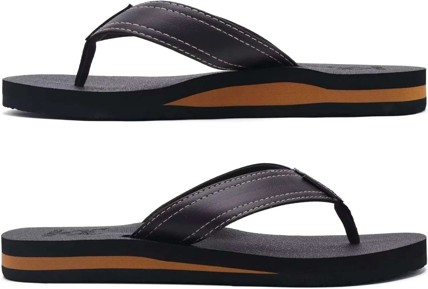 KuaiLu Men's Yoga Mat Leather Flip Flops with Arch Support Comfortable Cushion Walking Thong Sandals Slip On Indoor Outdoor