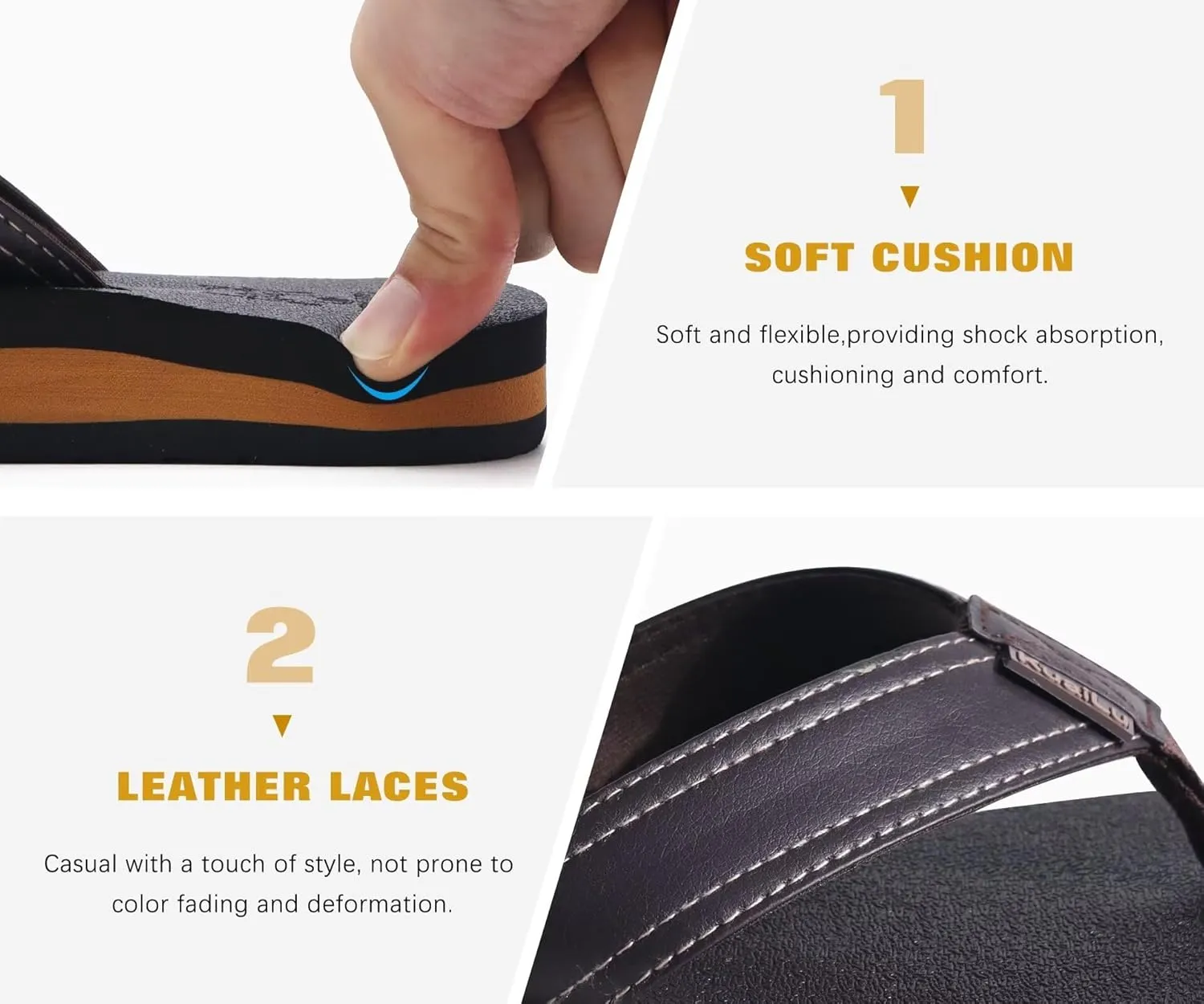 KuaiLu Men's Yoga Mat Leather Flip Flops with Arch Support Comfortable Cushion Walking Thong Sandals Slip On Indoor Outdoor