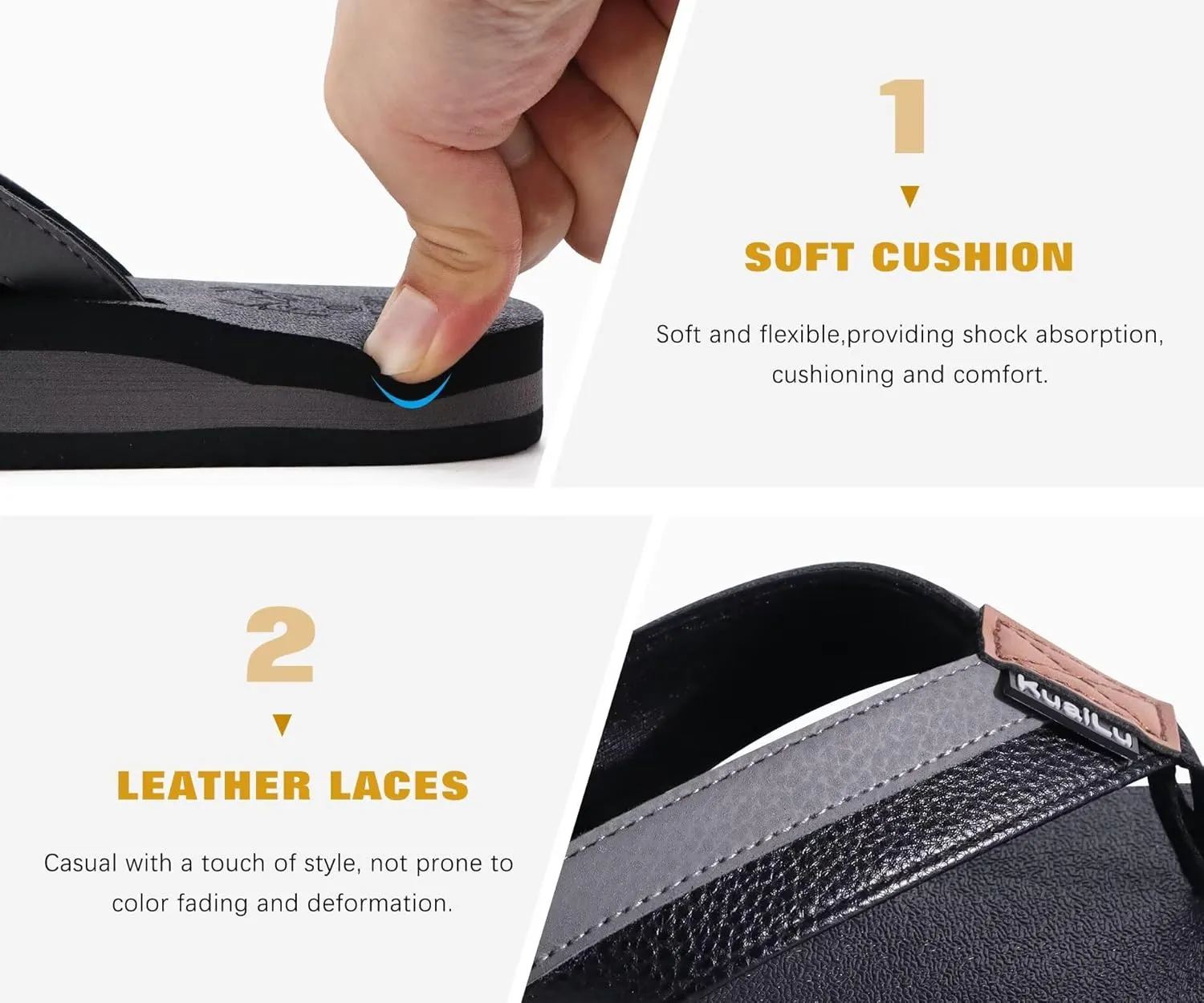 KuaiLu Men's Yoga Mat Leather Flip Flops with Arch Support Comfortable Cushion Walking Thong Sandals Slip On Indoor Outdoor