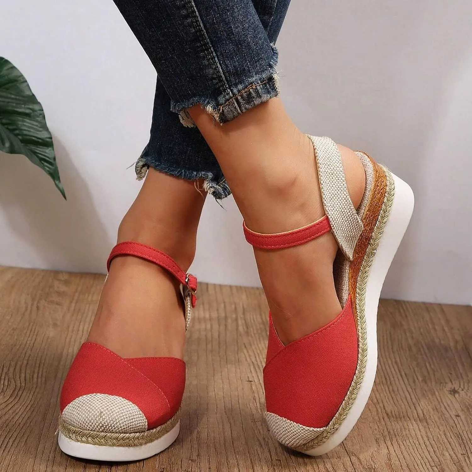 Kubbon Wedge Sandals for Women Comfortable Close Toe Ankle Strap Espadrilles Platform Heel Non Slip Orthopedic Sandals Casual Outdoor Beach Shoes