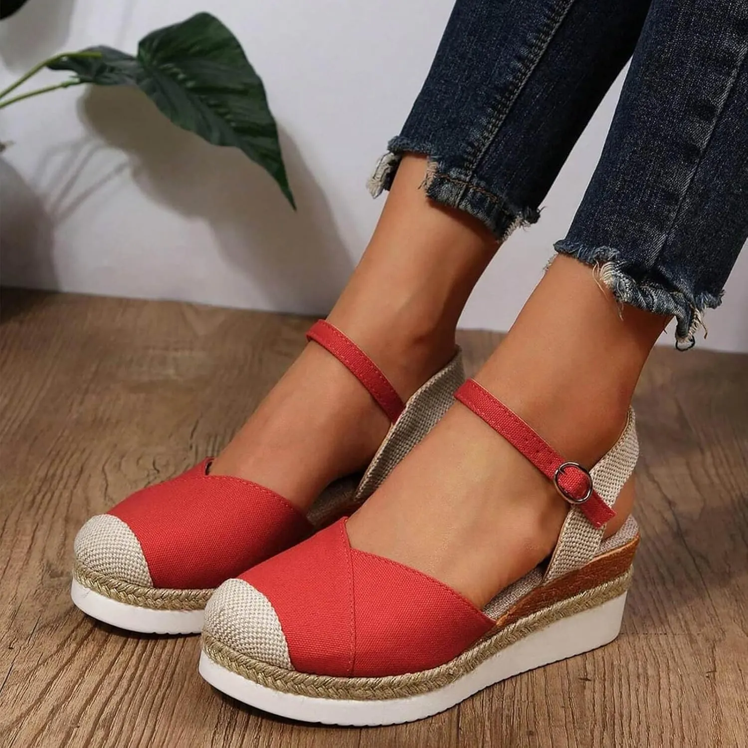 Kubbon Wedge Sandals for Women Comfortable Close Toe Ankle Strap Espadrilles Platform Heel Non Slip Orthopedic Sandals Casual Outdoor Beach Shoes