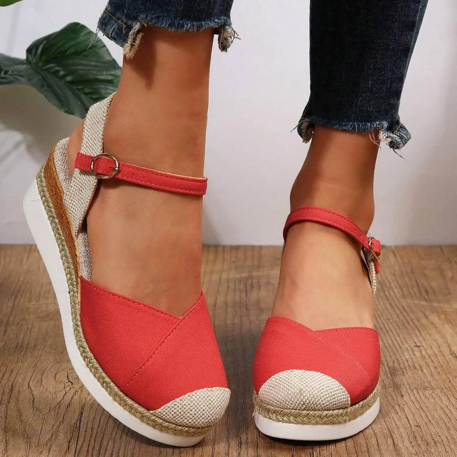 Kubbon Wedge Sandals for Women Comfortable Close Toe Ankle Strap Espadrilles Platform Heel Non Slip Orthopedic Sandals Casual Outdoor Beach Shoes