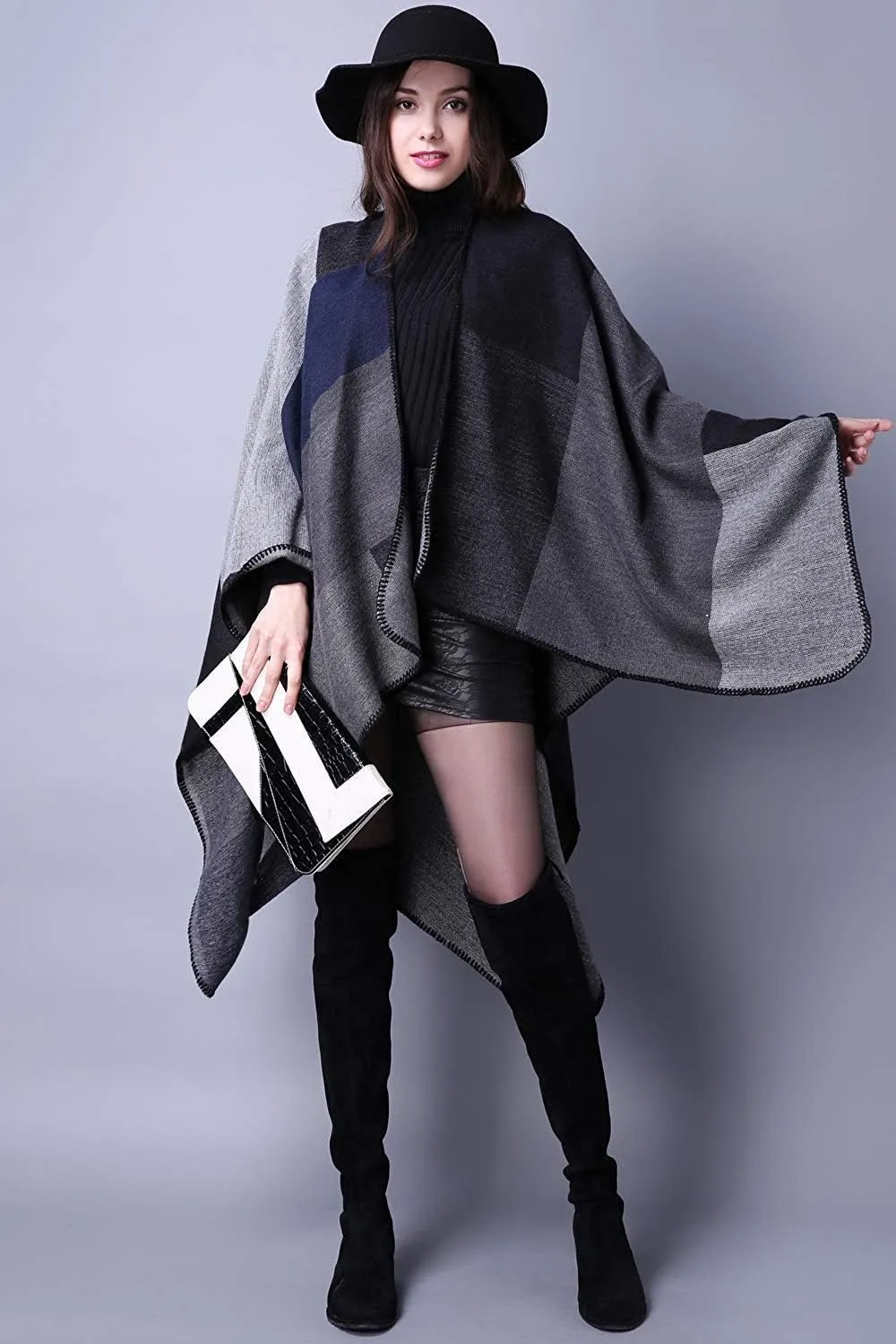 Lacavocor Women's Warm Shawl Wrap Cape Winter Cardigan Sweaters Open Front Poncho