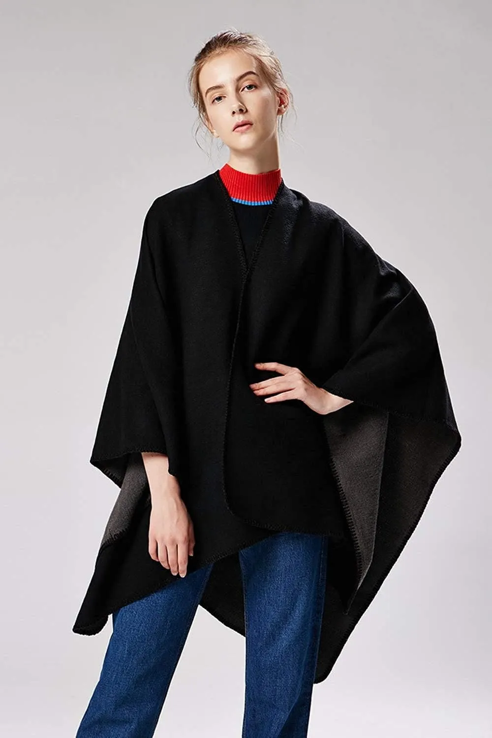 Lacavocor Women's Warm Shawl Wrap Cape Winter Cardigan Sweaters Open Front Poncho