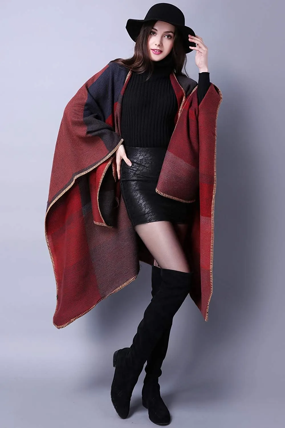 Lacavocor Women's Warm Shawl Wrap Cape Winter Cardigan Sweaters Open Front Poncho