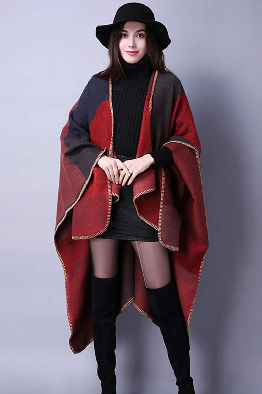 Lacavocor Women's Warm Shawl Wrap Cape Winter Cardigan Sweaters Open Front Poncho