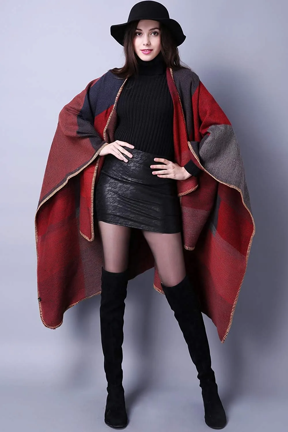 Lacavocor Women's Warm Shawl Wrap Cape Winter Cardigan Sweaters Open Front Poncho