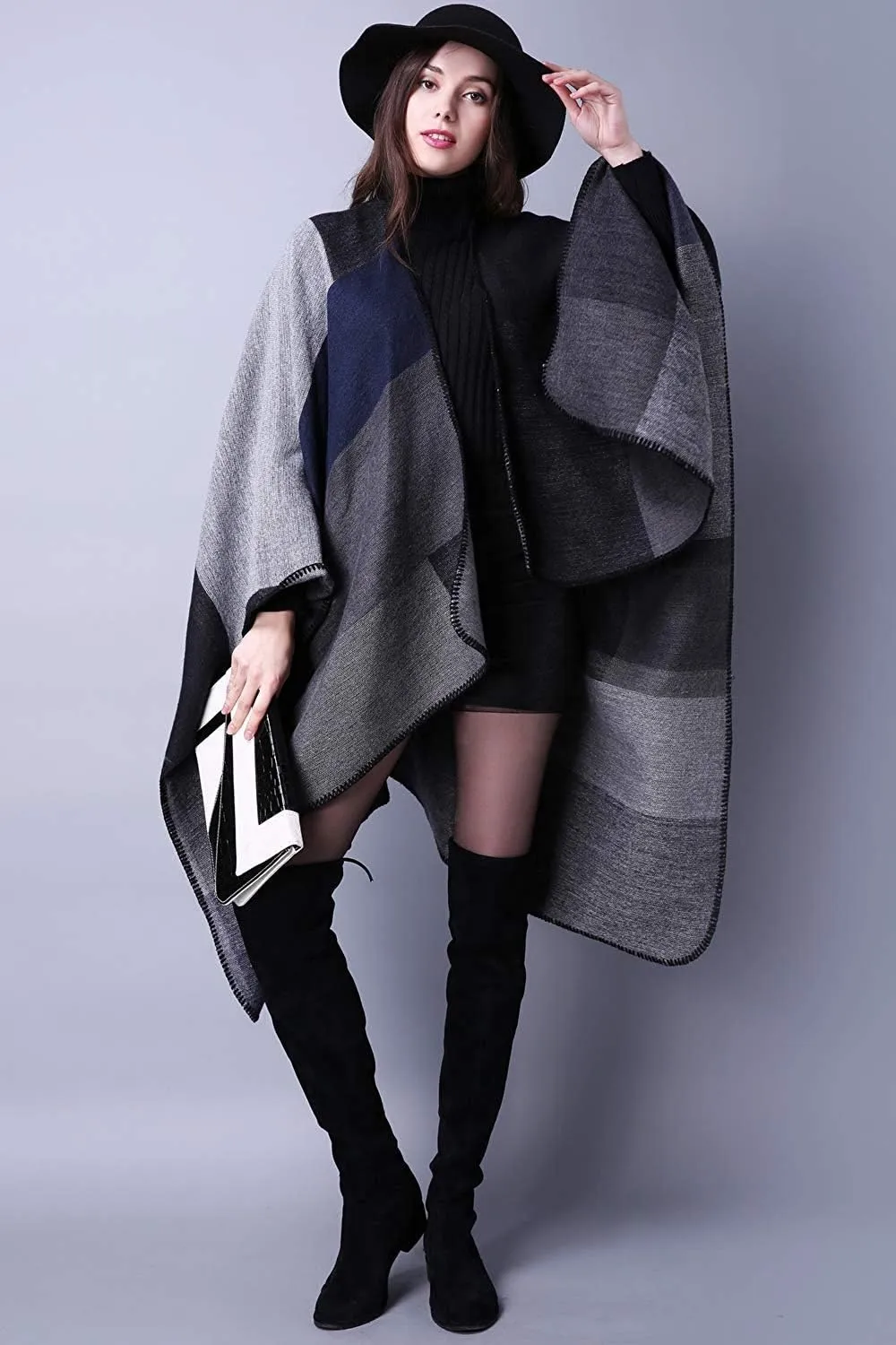 Lacavocor Women's Warm Shawl Wrap Cape Winter Cardigan Sweaters Open Front Poncho