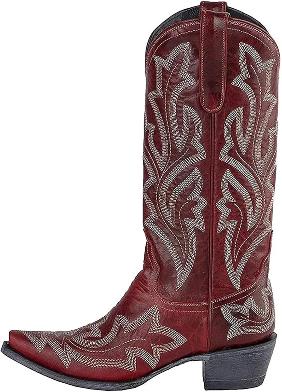 Ladmiple Cowboy Boots For Women Wide Calf Low Heel Knee High Seam Block Heel Pointed Toe Fashion Cowgirl Boots Slip-On