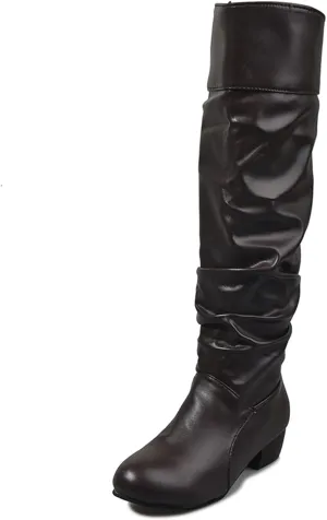 Ladmiple Fall Boots Women Knee High Wide Calf Slouchy Western Cowboy Boots Fashion Pointed Toe Cone Heel Cowgirl Boots