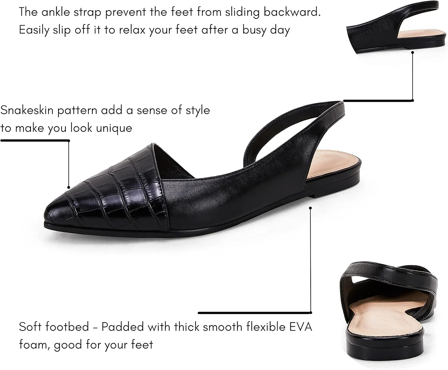 LAICIGO Women's Closed Pointed Toe Flats Slingback Low Heel Slip-on Cutout Animal Print Backless Mules Sandals