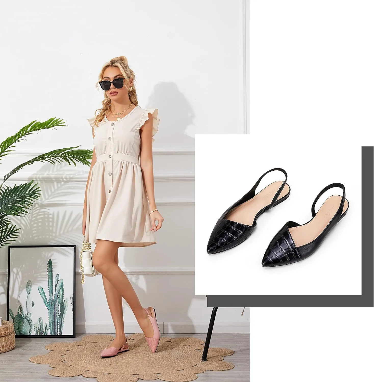 LAICIGO Women's Closed Pointed Toe Flats Slingback Low Heel Slip-on Cutout Animal Print Backless Mules Sandals