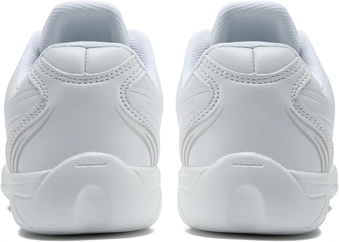LANDHIKER Womens White Girls Cheer Shoes Cheerleading Shoes Youth Sports Training Athletic Flats Lightweight Breathable Comfortable Fabric Kids Cheer Sneakers Size