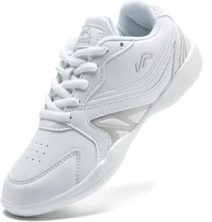 LANDHIKER Womens White Girls Cheer Shoes Cheerleading Shoes Youth Sports Training Athletic Flats Lightweight Breathable Comfortable Fabric Kids Cheer Sneakers Size