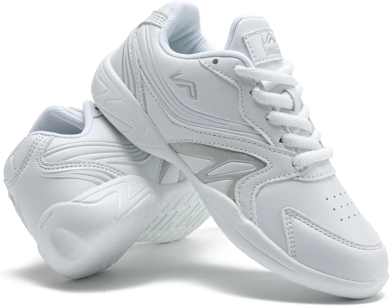 LANDHIKER Womens White Girls Cheer Shoes Cheerleading Shoes Youth Sports Training Athletic Flats Lightweight Breathable Comfortable Fabric Kids Cheer Sneakers Size