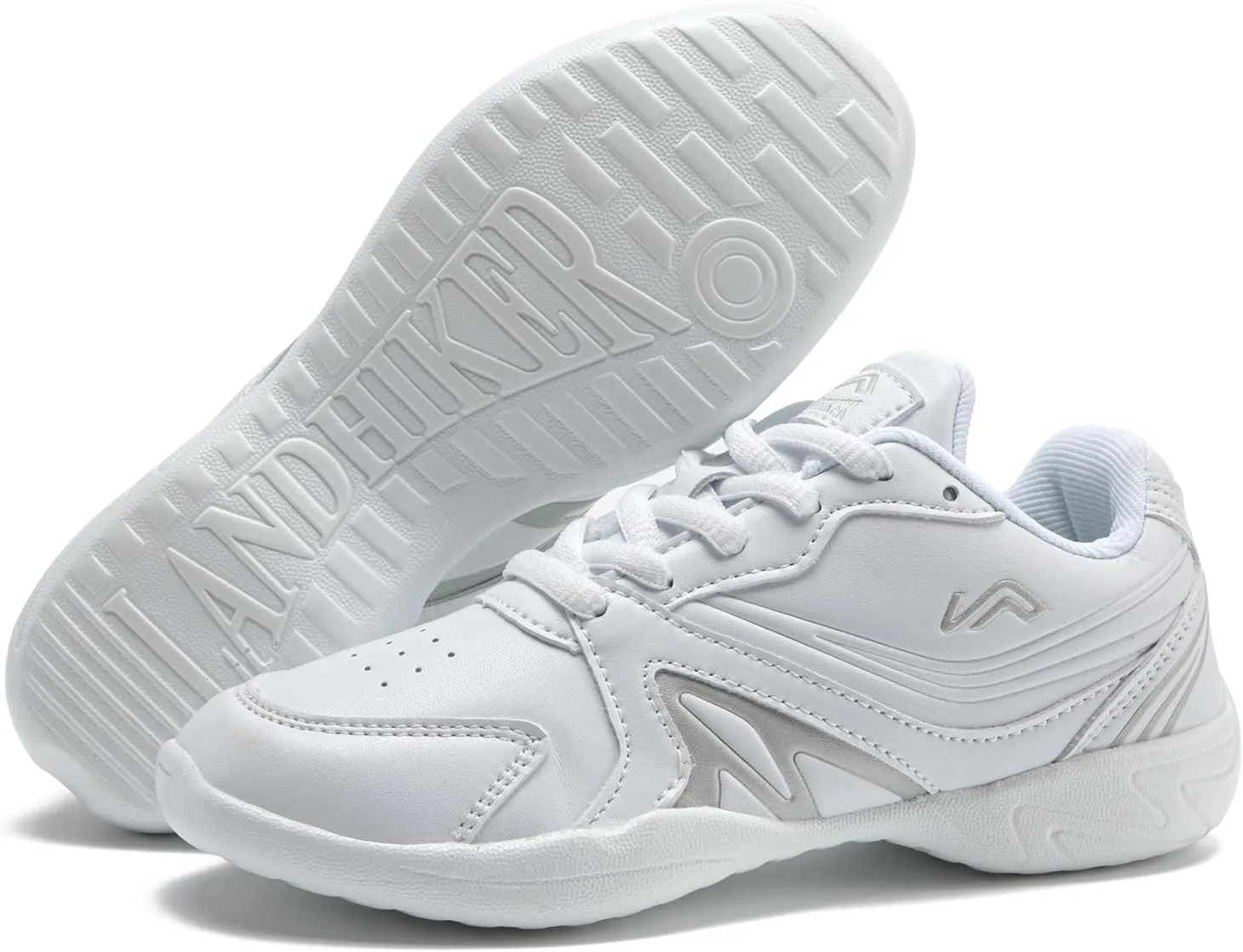LANDHIKER Womens White Girls Cheer Shoes Cheerleading Shoes Youth Sports Training Athletic Flats Lightweight Breathable Comfortable Fabric Kids Cheer Sneakers Size