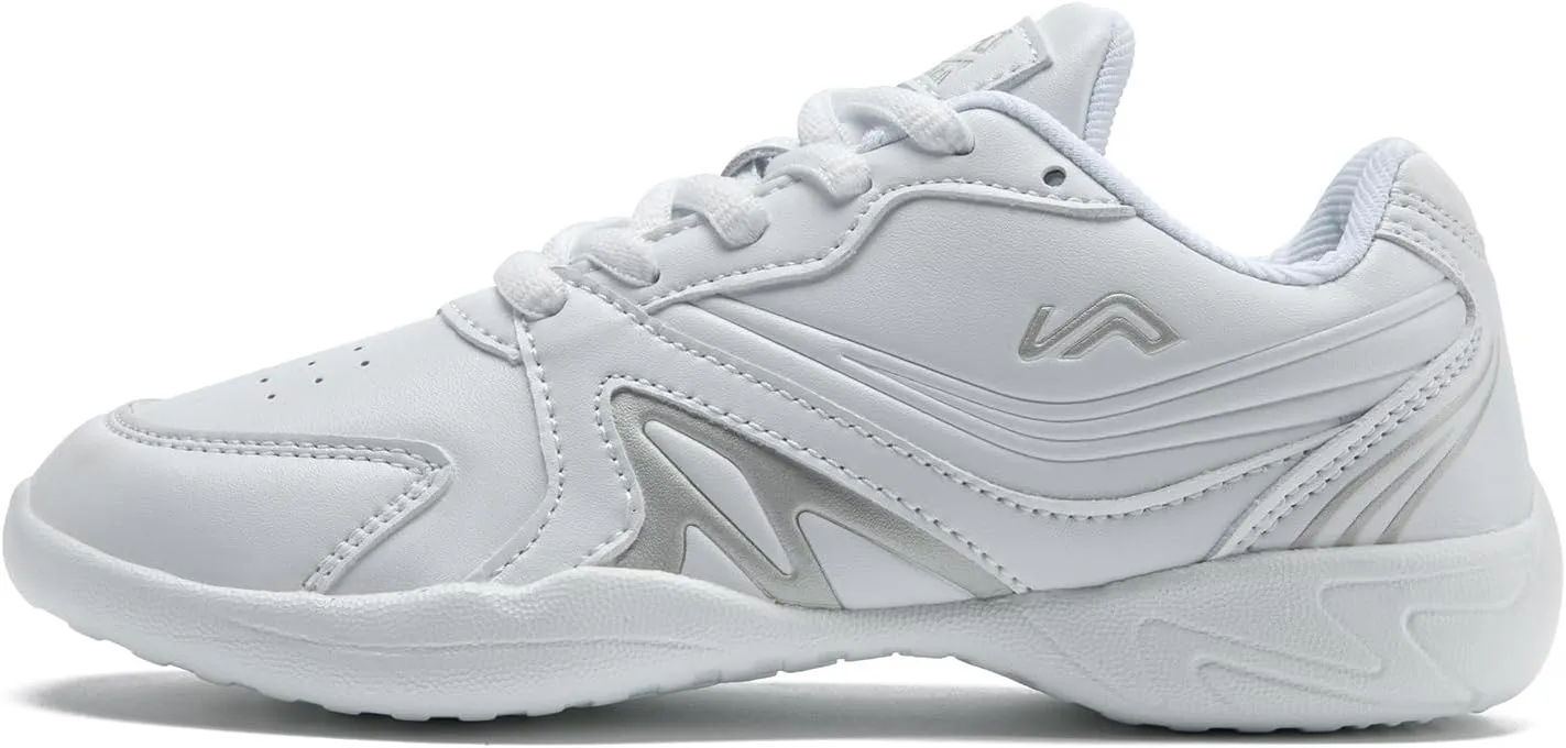 LANDHIKER Womens White Girls Cheer Shoes Cheerleading Shoes Youth Sports Training Athletic Flats Lightweight Breathable Comfortable Fabric Kids Cheer Sneakers Size