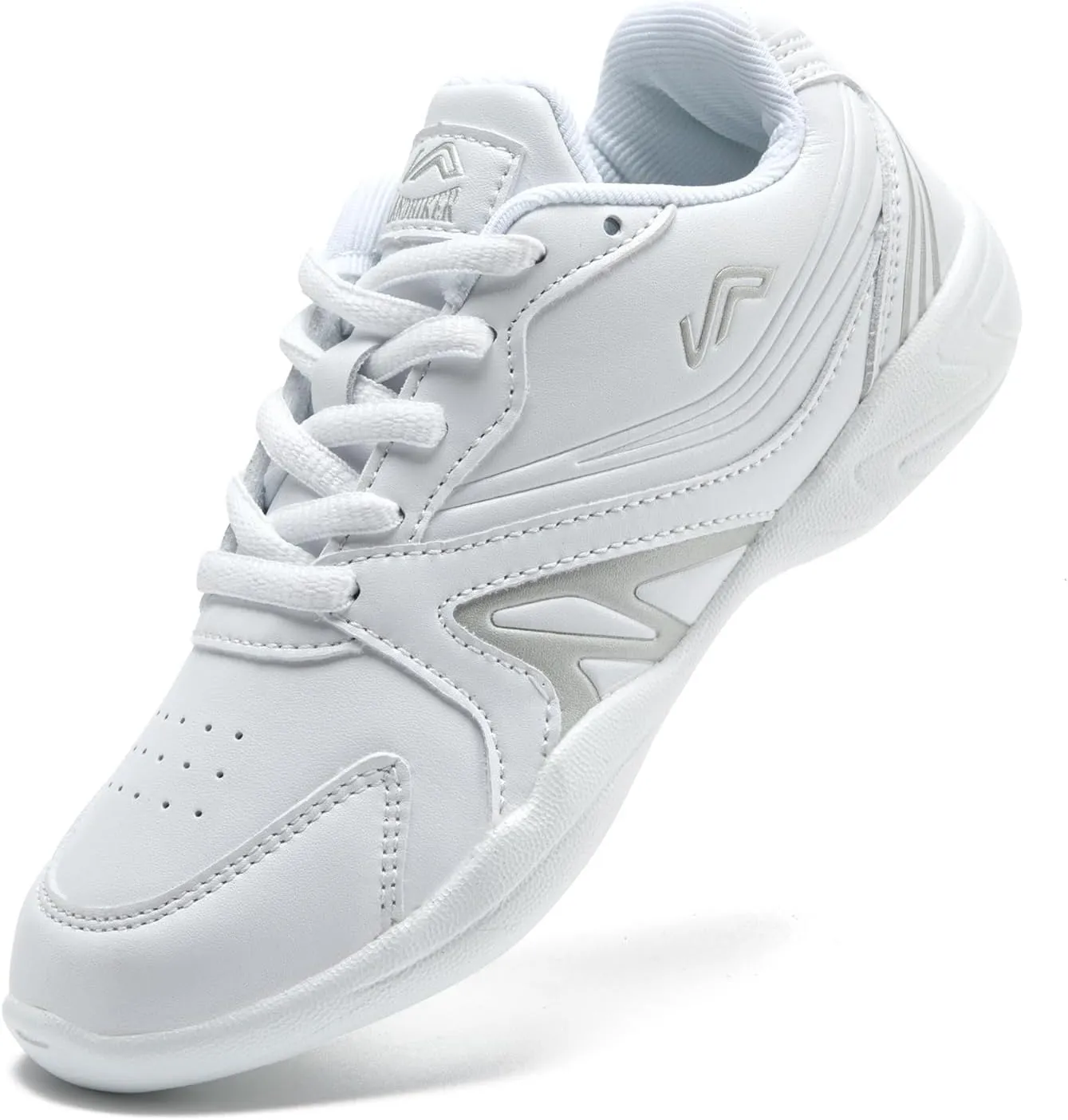 LANDHIKER Womens White Girls Cheer Shoes Cheerleading Shoes Youth Sports Training Athletic Flats Lightweight Breathable Comfortable Fabric Kids Cheer Sneakers Size