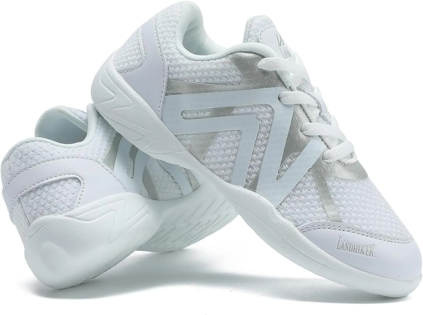 LANDHIKER Womens White Girls Cheer Shoes Cheerleading Shoes Youth Sports Training Athletic Flats Lightweight Breathable Comfortable Fabric Kids Cheer Sneakers Size