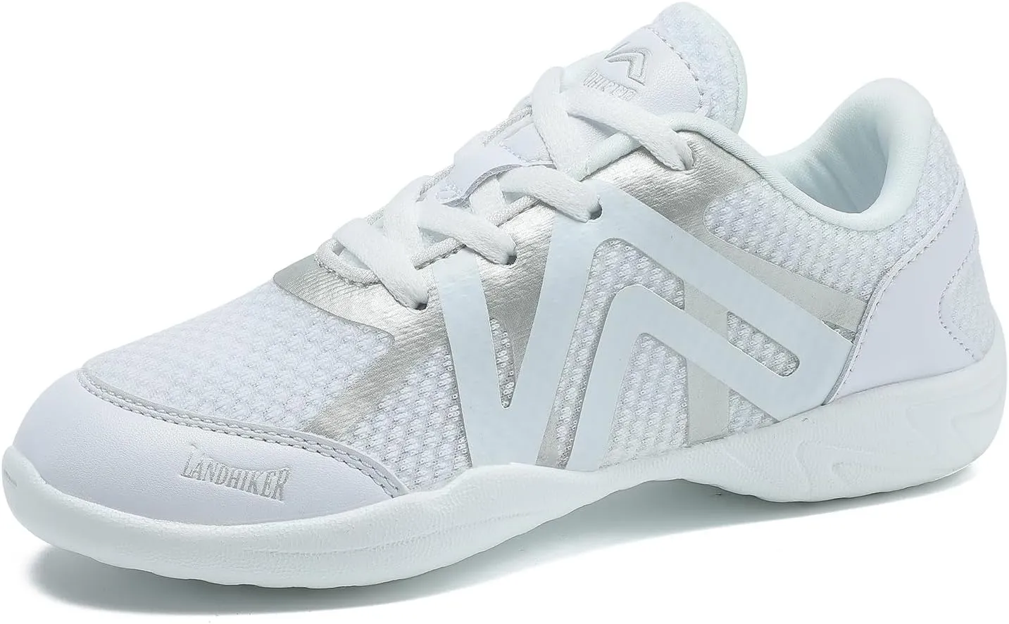 LANDHIKER Womens White Girls Cheer Shoes Cheerleading Shoes Youth Sports Training Athletic Flats Lightweight Breathable Comfortable Fabric Kids Cheer Sneakers Size