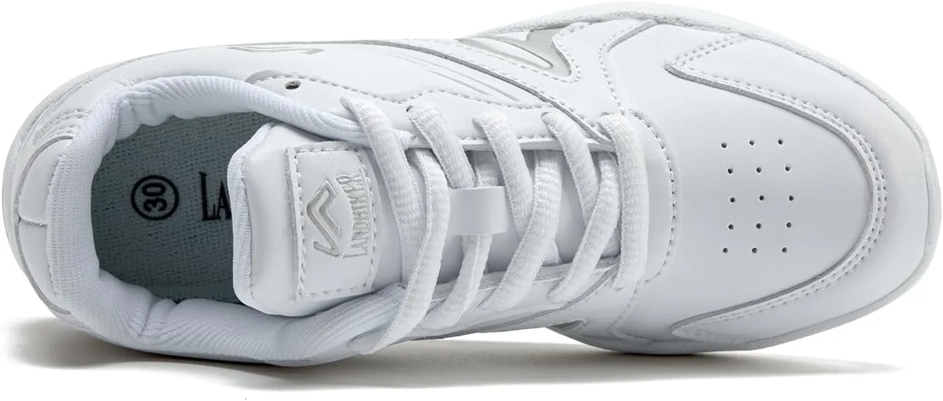 LANDHIKER Womens White Girls Cheer Shoes Cheerleading Shoes Youth Sports Training Athletic Flats Lightweight Breathable Comfortable Fabric Kids Cheer Sneakers Size