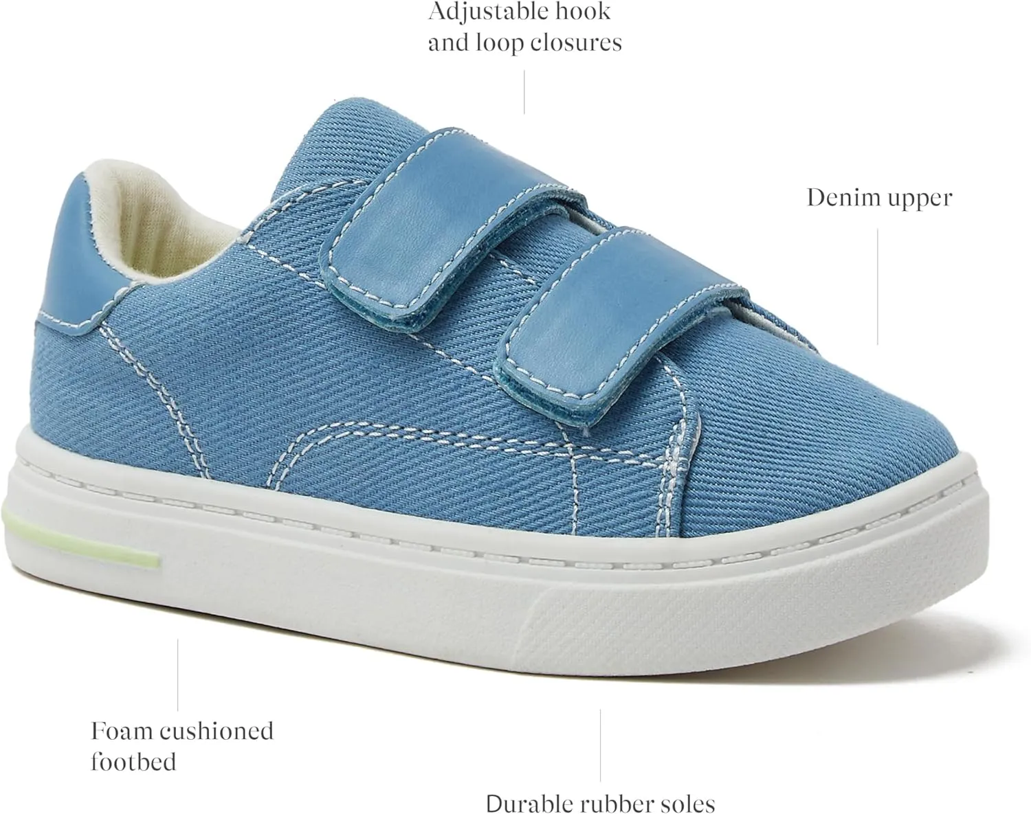 Lands' End Boys' and Girls' Sneakers, No Tie Casual Tennis Shoes for Boys and Girls Size 5-10 Toddler, Little and Big Kids 11 to 7, Blue or White with Hook and Loop Straps