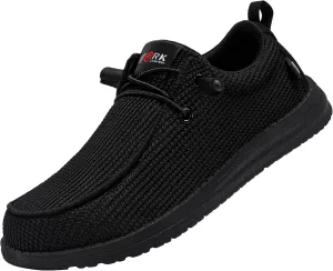 LARNMERN Steel Toe Shoes Men Slip On Composite Toe Work Sneakers Puncture Proof Safety Shoes Lightweight Comfortable Alloy Toe Loafers(8.5 Men, Black)
