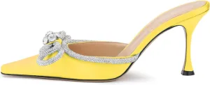 LauraVicci Women High Heeled Mules Rhinestone Embellished Crystal Double Bow Satin Sandals Pointy Toe Stiletto Shoes Summer Bridal Shoes