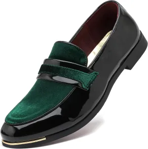 LCQL Men's Luxury Velvet Penny Loafers Patent Leather Oxford Classic Business Party Prom Club Dress Shoes Size 7-13