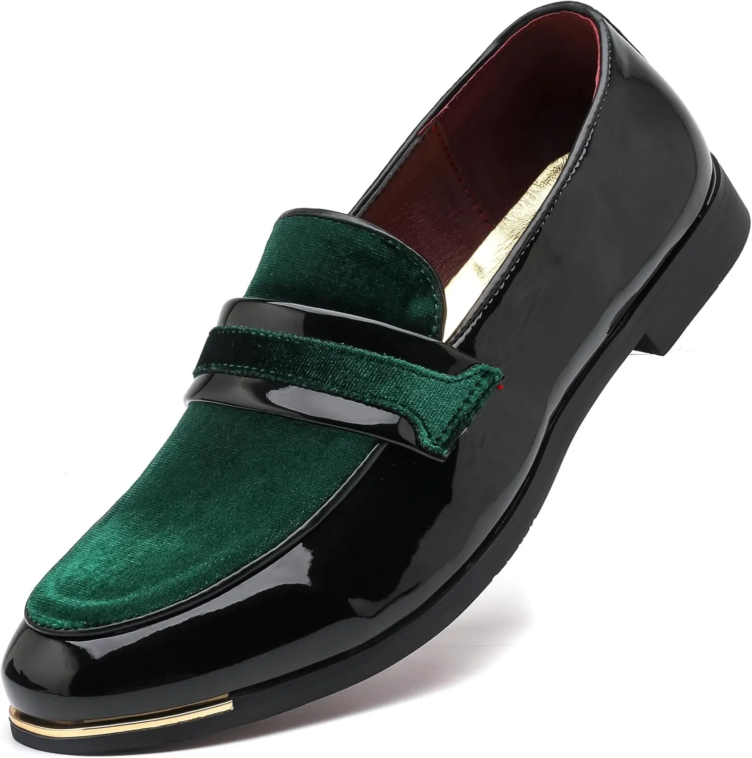 LCQL Men's Luxury Velvet Penny Loafers Patent Leather Oxford Classic Business Party Prom Club Dress Shoes Size 7-13