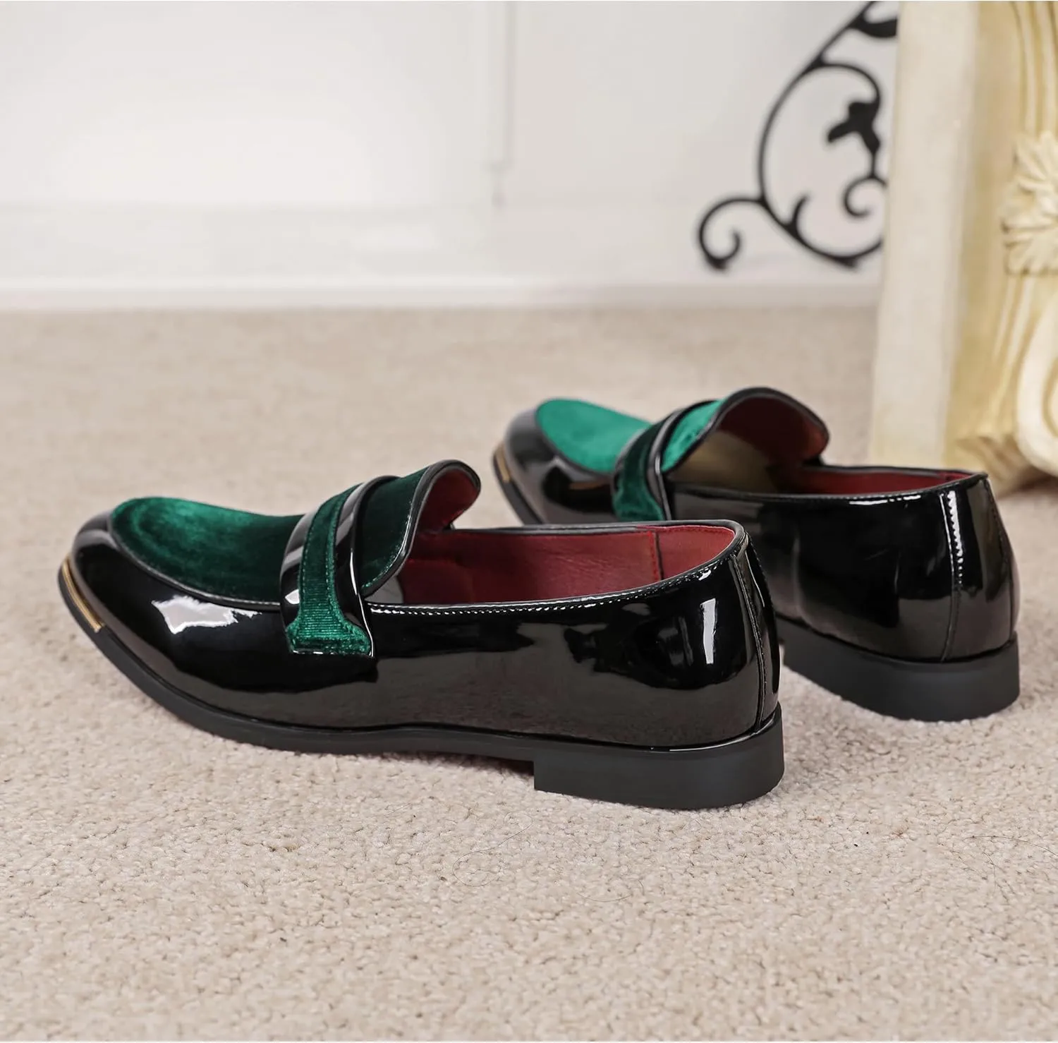 LCQL Men's Luxury Velvet Penny Loafers Patent Leather Oxford Classic Business Party Prom Club Dress Shoes Size 7-13