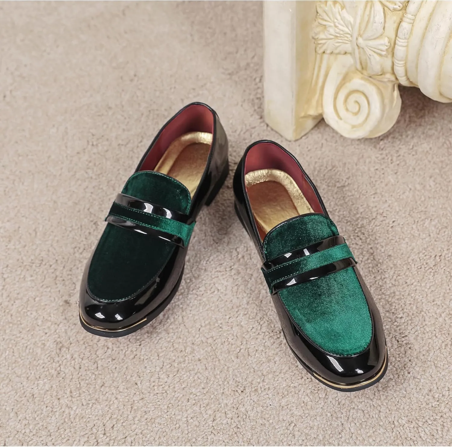 LCQL Men's Luxury Velvet Penny Loafers Patent Leather Oxford Classic Business Party Prom Club Dress Shoes Size 7-13