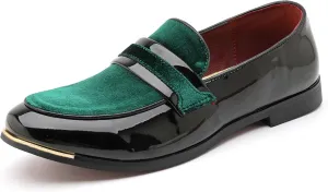 LCQL Men's Luxury Velvet Penny Loafers Patent Leather Oxford Classic Business Party Prom Club Dress Shoes Size 7-13