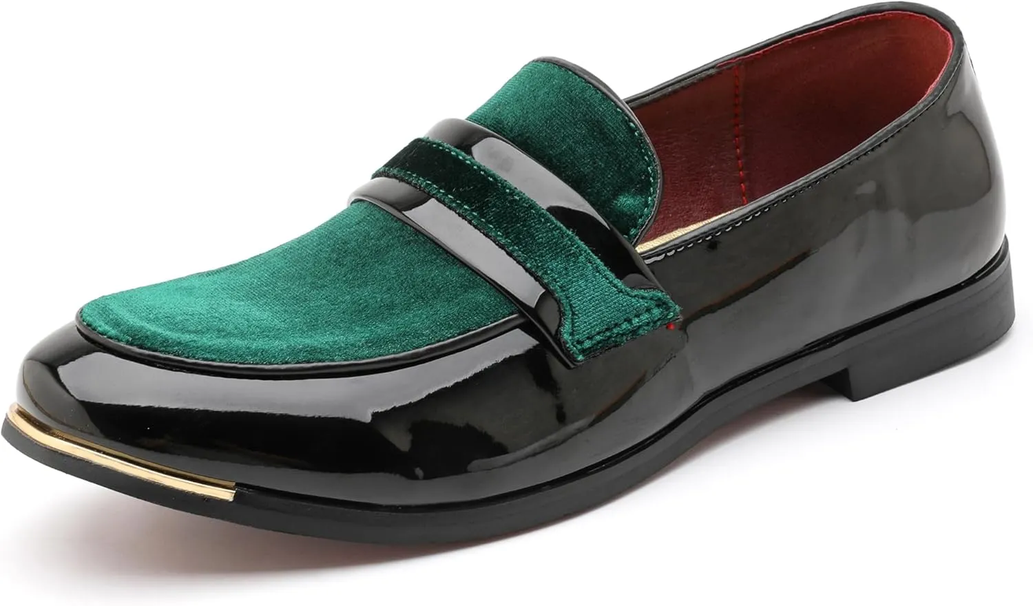 LCQL Men's Luxury Velvet Penny Loafers Patent Leather Oxford Classic Business Party Prom Club Dress Shoes Size 7-13