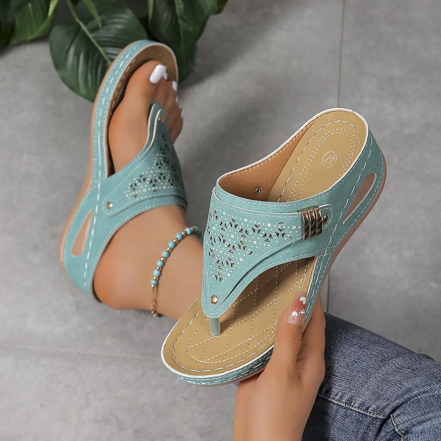 Leather Sandals Women 2025 Summer Comfortable Slip on Orthopedic Sandals Arch Support Wedge Sandal Beach Flip Flops
