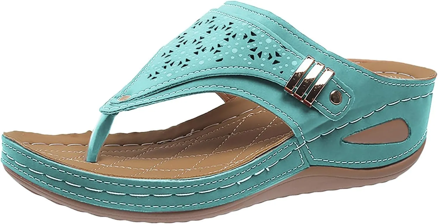 Leather Sandals Women 2025 Summer Comfortable Slip on Orthopedic Sandals Arch Support Wedge Sandal Beach Flip Flops