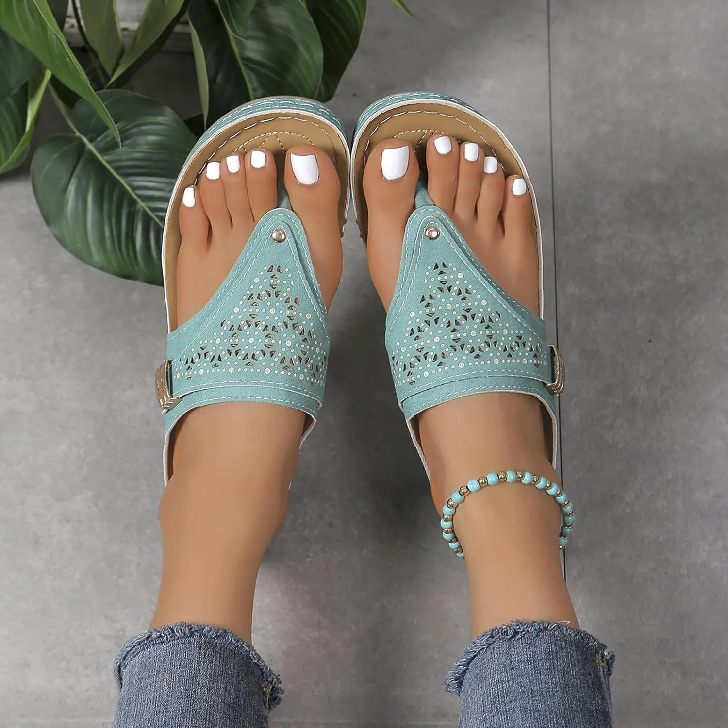 Leather Sandals Women 2025 Summer Comfortable Slip on Orthopedic Sandals Arch Support Wedge Sandal Beach Flip Flops