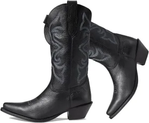 LEHOOR Cowboy Boots Women Embroidered Mid Calf Western Boots Stacked Low Heel Pointed Toe Pull On Cowgirl Boot 4-11 M US